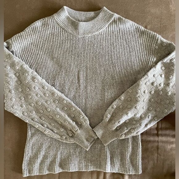 Vince Camaro Heather gray moch turtleneck textured bobbled sleeve sweater sz L - Picture 1 of 5